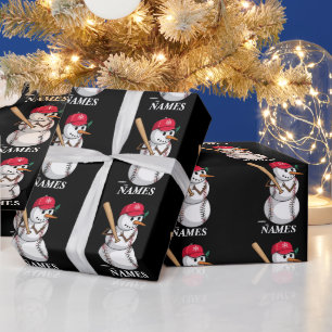 Personalised Name Baseball Snowman Balls Snow Xmas Wrapping Paper