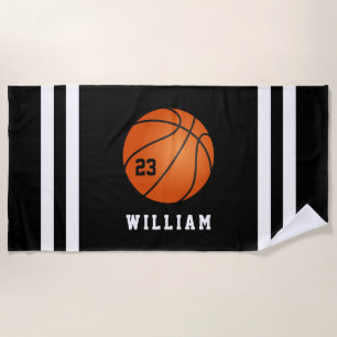 Personalised Name Basketball Black Stripes Beach Towel