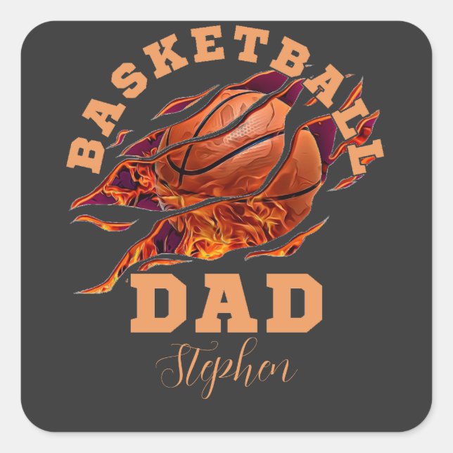 Personalised name basketball dad fathers day square sticker (Front)