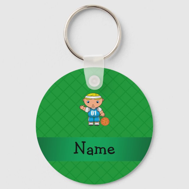 Personalised name basketball player green criss key ring (Front)