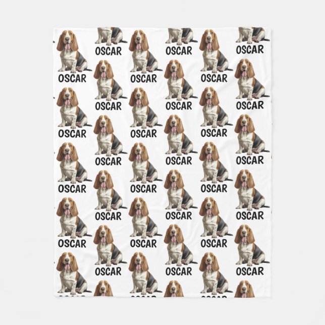 Personalised Name Basset Hound Fleece Blanket (Front)