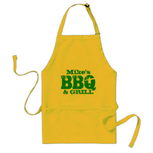 Personalised name BBQ apron for men Yellow green