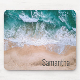 Personalised name Beach Waves Ocean Surf Mouse Mat