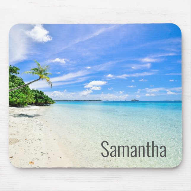 Personalised name Beach Waves Ocean Tropical Mouse Mat (Front)