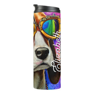 Personalised Name Beagle Wearing Sunglasses Thermal Tumbler