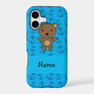Personalised name bear blue anchors pattern