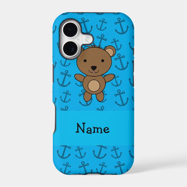 Personalised name bear blue anchors pattern (Back)