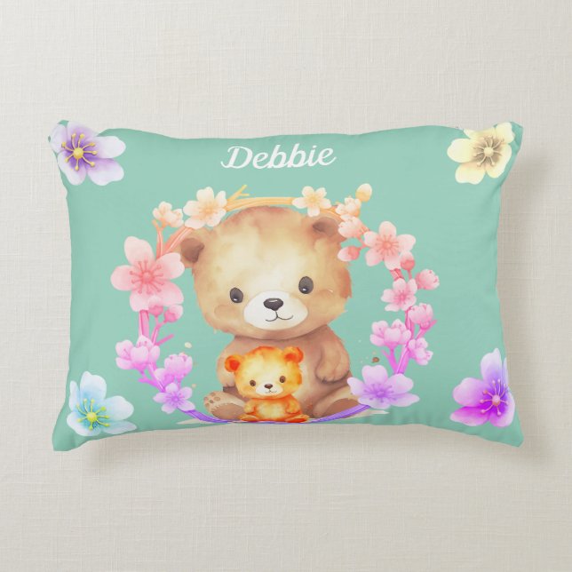 Personalised name bear decorative cushion (Front)