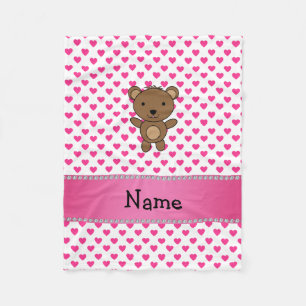 Personalised name bear pink hearts polka dots fleece blanket