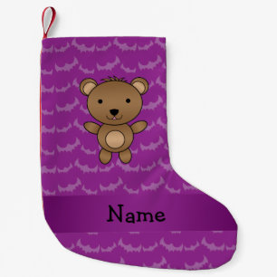 Personalised name bear purple bats small christmas stocking