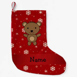 Personalised name bear red snowflakes small christmas stocking