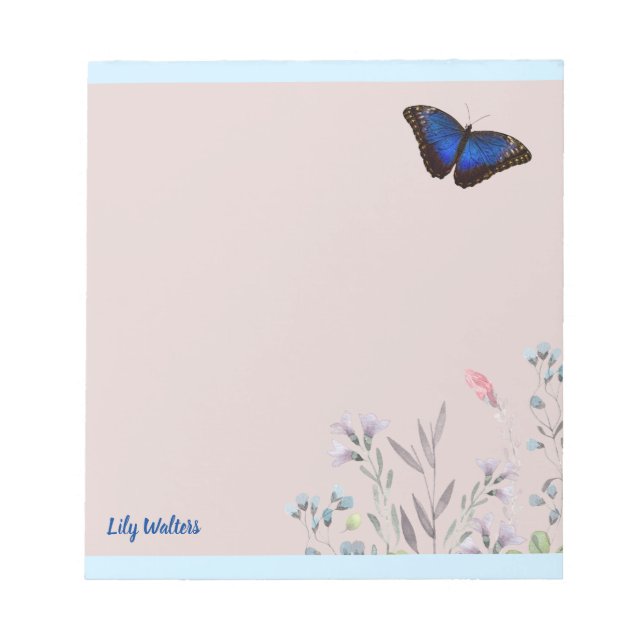 Personalised Name Beautiful Blue Morpho Butterfly Notepad (Front)