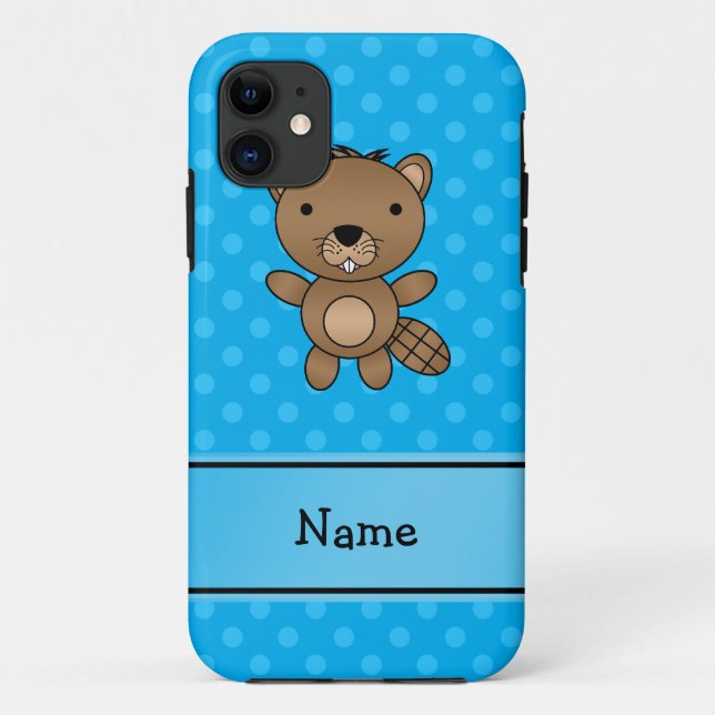 Personalised name beaver blue polka dots Case-Mate iPhone case (Back)