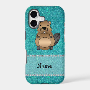 Personalised name beaver turquoise glitter