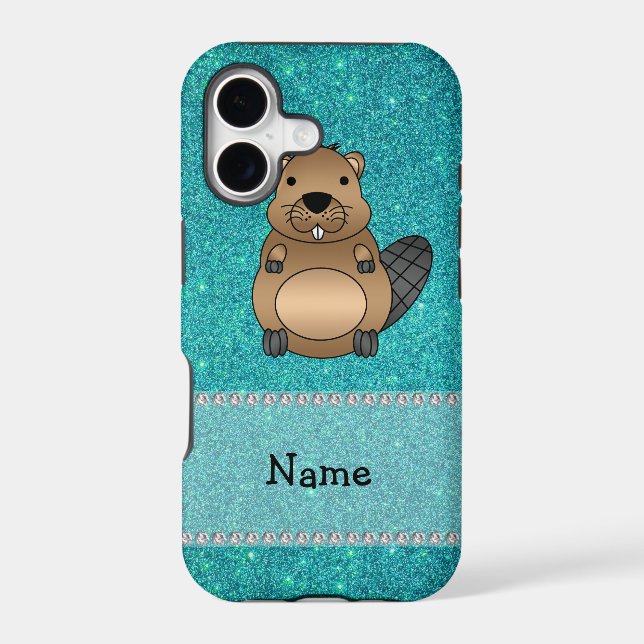 Personalised name beaver turquoise glitter (Back)