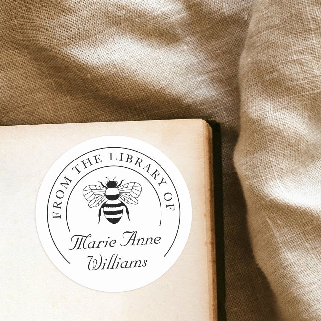 Personalised Name Bee From The Library Of Book Classic Round Sticker (Creator Uploaded)
