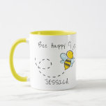 Personalised Name | Bee Happy Mug<br><div class="desc">Cute Bee happy,  coffee/tea mug,  with your name and a cute little bee,  perfect as a gift,  for all holidays and occassions. The font styles,  sizes and colours can be changed by clicking on the customise further link after personalising.</div>