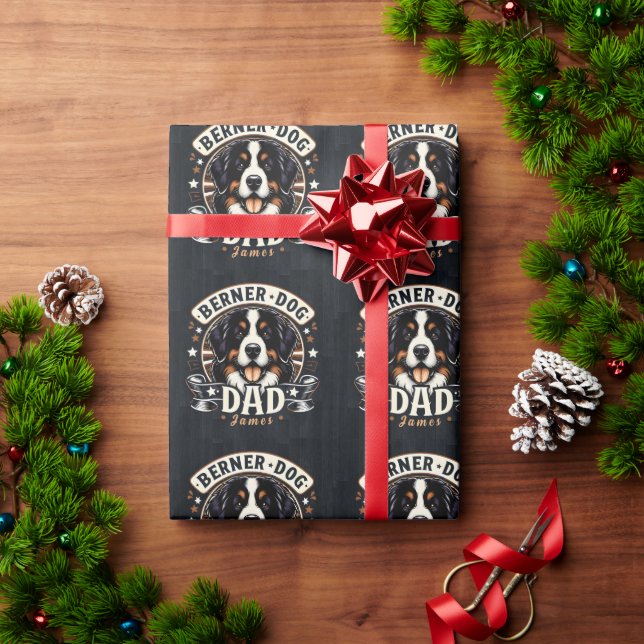 Personalised Name Berner Dog Dad - Bernese Daddy Wrapping Paper (Holiday Gift)