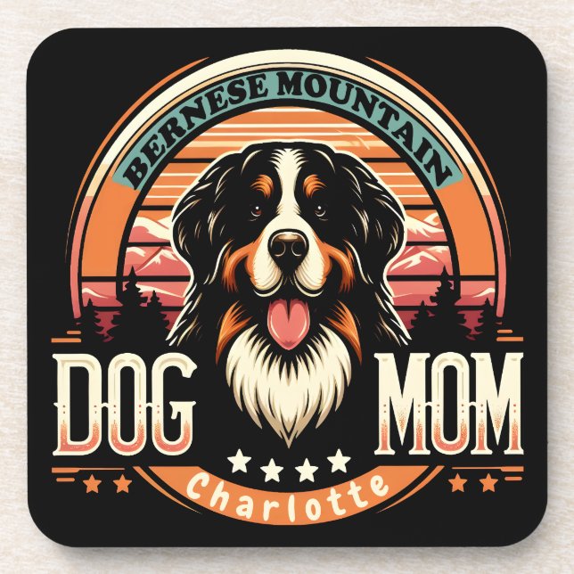 Personalised Name Bernese Mountain Dog Mum Vintage Coaster (Front)