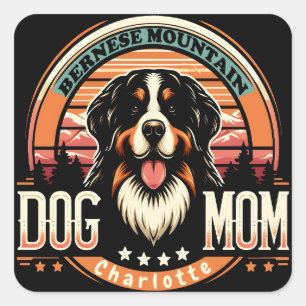 Personalised Name Bernese Mountain Dog Mum Vintage Square Sticker