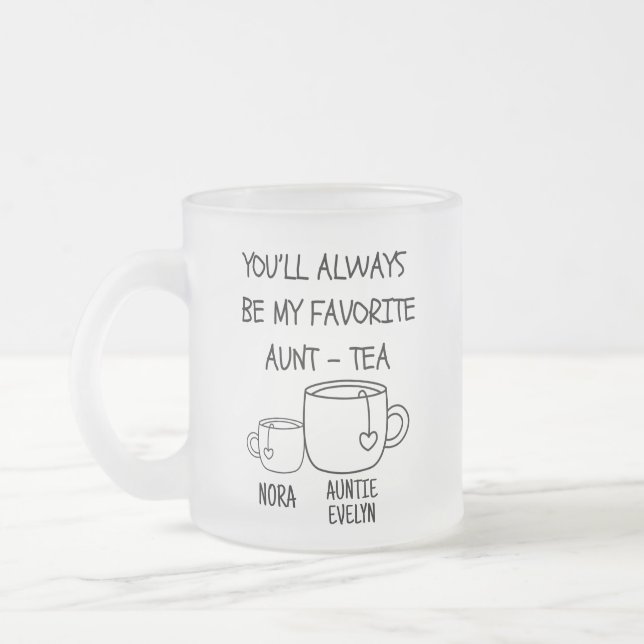 Personalised Name Best Auntie Aunt-tea Funny Frosted Glass Coffee Mug (Left)