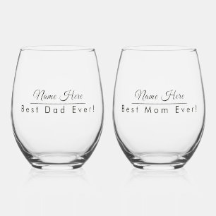 Personalised Name Best Dad and Mum Ever Elegant Stemless Wine Glass