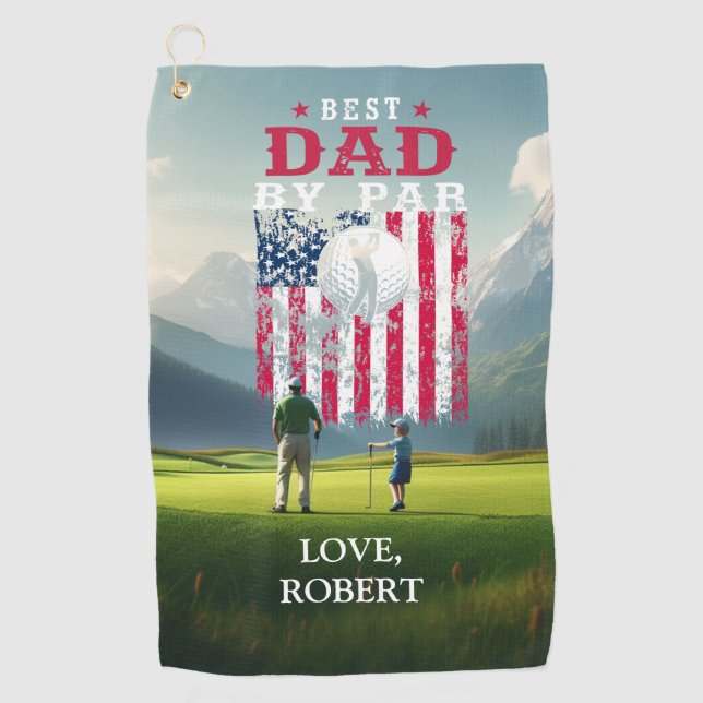 Personalised Name Best Dad By Par Golf Towel (Front)