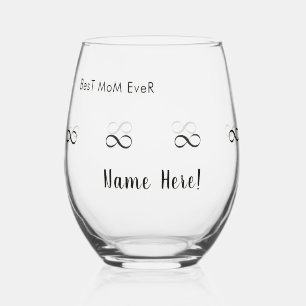 Personalised Name "Best Mum Ever" Infinity Ring Stemless Wine Glass