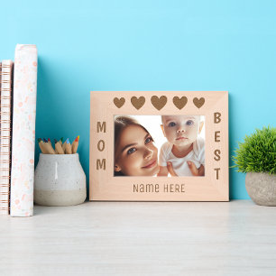 Personalised Name, Best Mum with Five Hearts Etched Frames