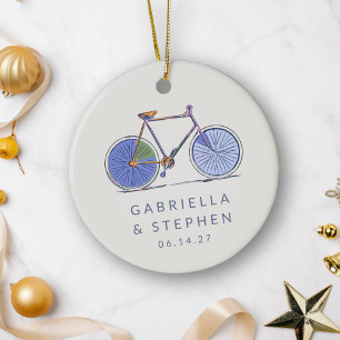 Personalised Name Bicycle Married Couple Christmas Ceramic Tree Decoration