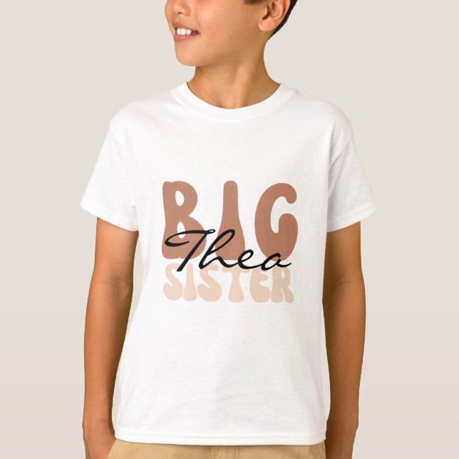 Personalised name big sister boho chic typography T-Shirt (Front)