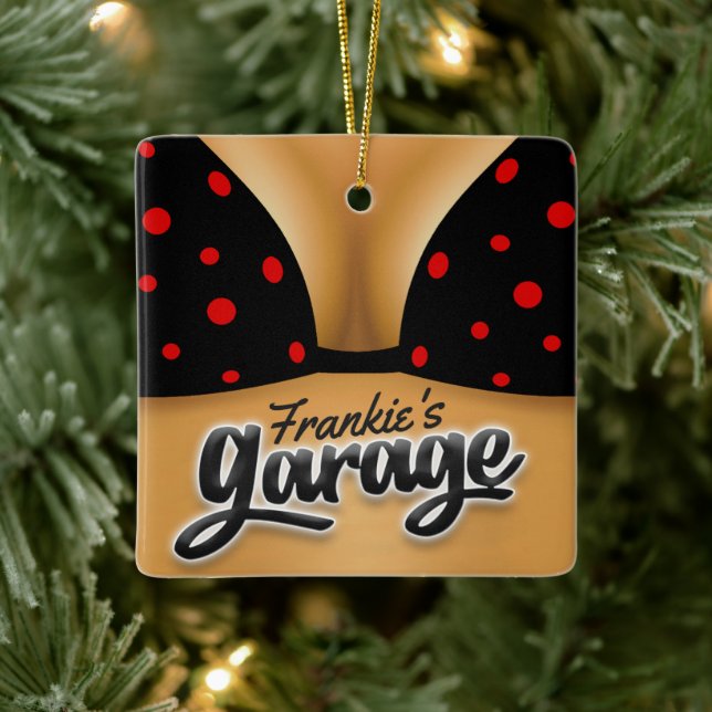 Personalised NAME Bikini Babe Girl Man Cave Garage Ceramic Ornament (Tree)