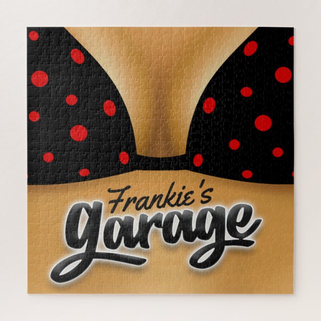 Personalised NAME Bikini Babe Girl Man Cave Garage Jigsaw Puzzle (Vertical)