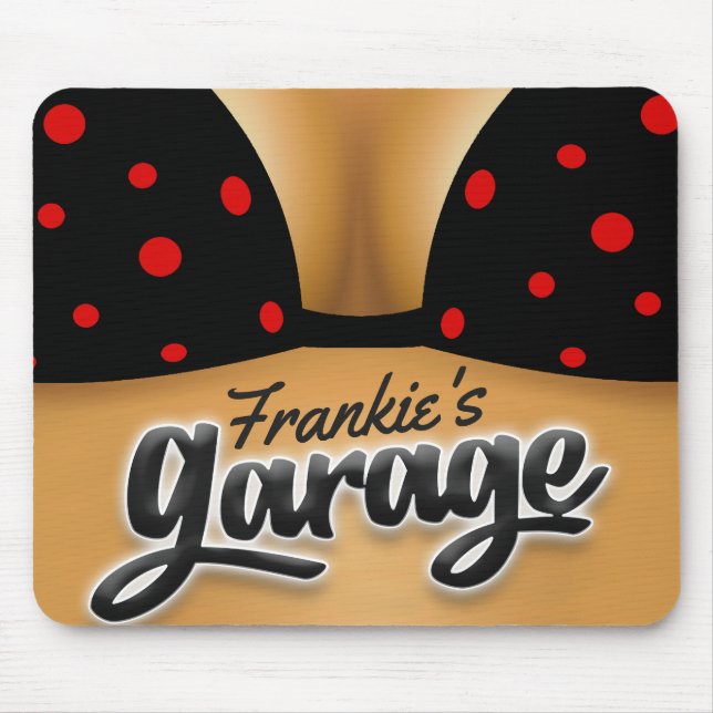 Personalised NAME Bikini Babe Girl Man Cave Garage Mouse Mat (Front)