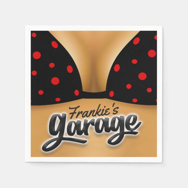 Personalised NAME Bikini Babe Girl Man Cave Garage Napkin (Front)