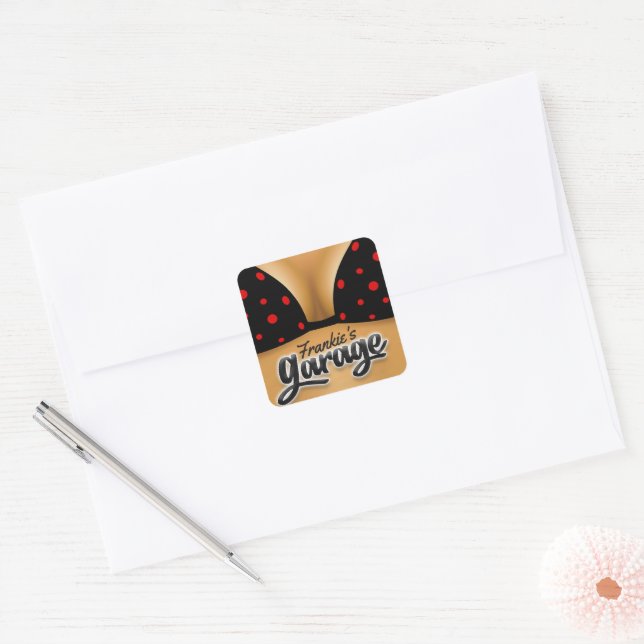 Personalised NAME Bikini Babe Girl Man Cave Garage Square Sticker (Envelope)