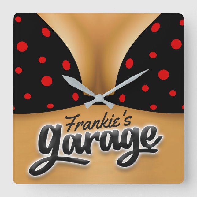 Personalised NAME Bikini Babe Girl Man Cave Garage Square Wall Clock (Front)