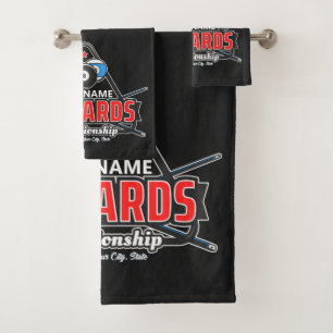 Personalised NAME Billiards 8 Ball Pool Cue Rack Bath Towel Set