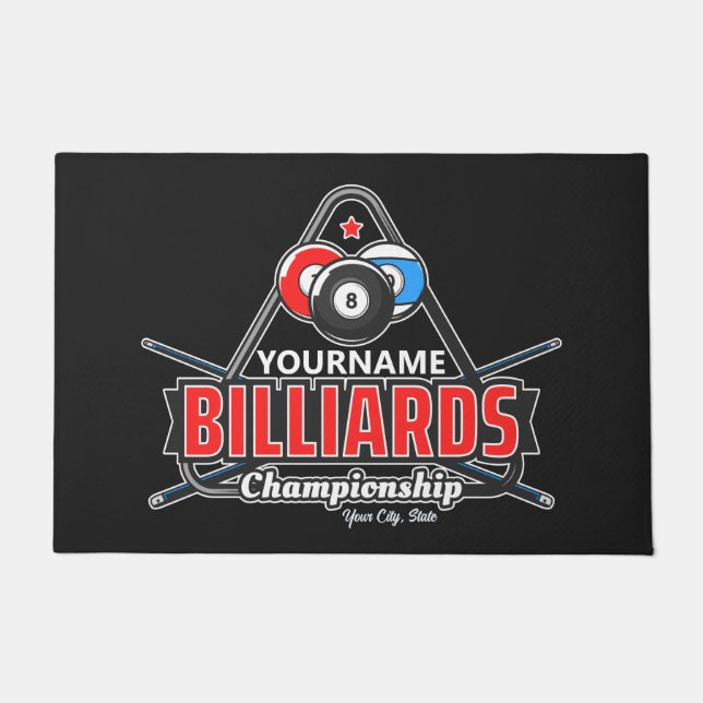 Personalised NAME Billiards 8 Ball Pool Cue Rack  Doormat (Front)