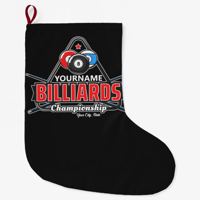 Personalised NAME Billiards 8 Ball Pool Cue Rack Large Christmas Stocking (Front)