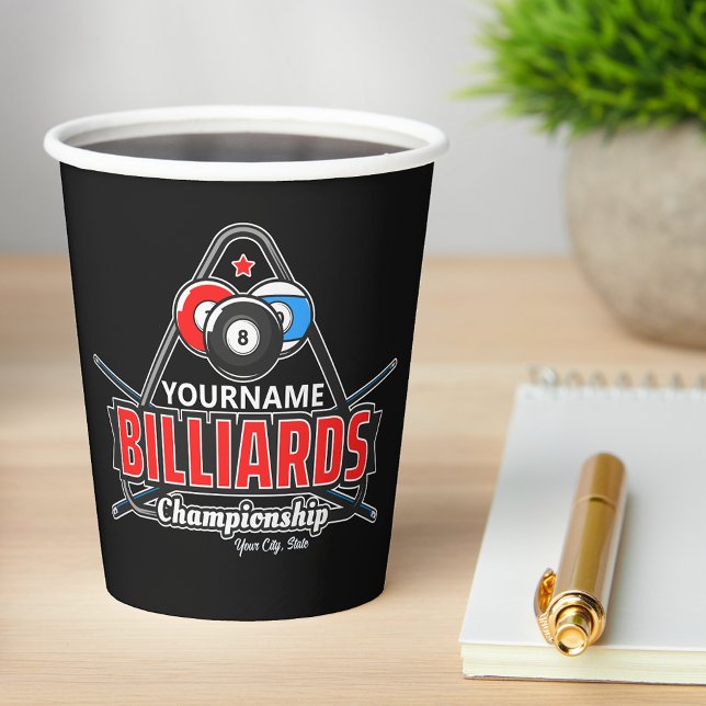 Personalised NAME Billiards 8 Ball Pool Cue Rack  Paper Cups (Creator Uploaded)