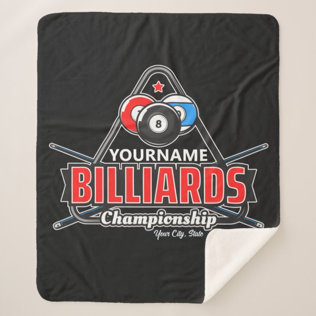 Personalised NAME Billiards 8 Ball Pool Cue Rack  Sherpa Blanket (Front)