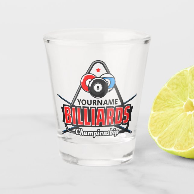 Personalised NAME Billiards 8 Ball Pool Cue Rack Shot Glass (Front)