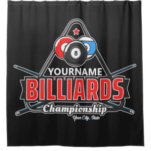 Personalised NAME Billiards 8 Ball Pool Cue Rack Shower Curtain