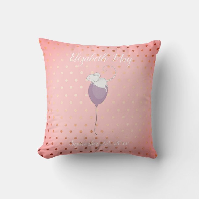 Personalised Name Birthdate Mouse Floating Balloon Cushion (Front)