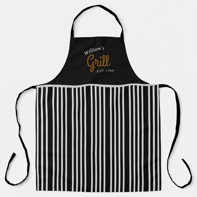 Personalised Name & Birthday BBQ Barbecue Grill  Apron (Front)