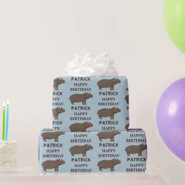 Personalised Name Birthday Hippopotamus Hippo Wrapping Paper (Party Gifts)