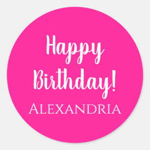 Personalised Name Birthday Hot Pink Happy Birthday Classic Round Sticker