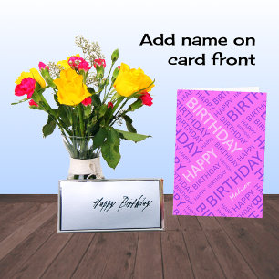 Personalised name Birthday pink typography Card