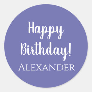 Personalised Name Birthday Purple Happy Birthday Classic Round Sticker